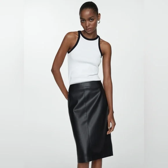 Mango Black leather affect Pencil Skirt NWT - Picture 5 of 6